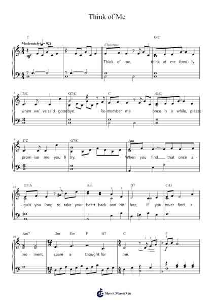 Think of Me Sheet Music by Andrew Lloyd Webber-Arr.Wilbeth