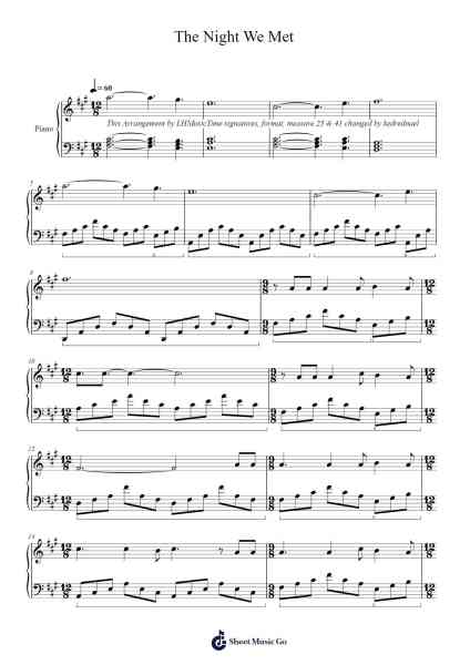 The Night We Met Sheet Music by Lord Huron-Arr.Warald Kipfrank