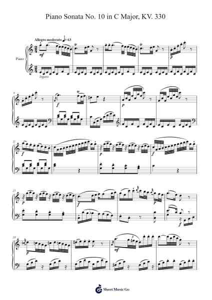 Piano Sonata No. 10 in C Major, K. 330: I. Allegro moderato Sheet Music by Wolfgang Amadeus Mozart-Arr.Felnah Puvien