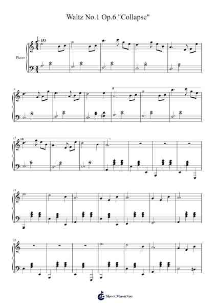Waltz No.1 Op.6 "Collapse" Sheet Music by Hikaru Shirosu-Arr.Joejosh Demptout
