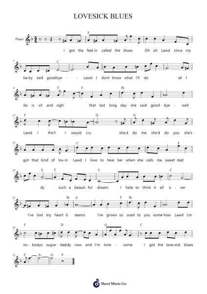 LOVESICK BLUES Sheet Music by Cliff Friend-Arr.Cybing Gilldrew