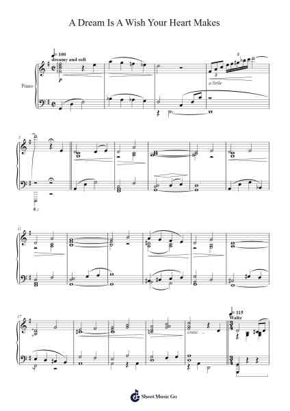 A Dream is a Wish Your Heart Makes Sheet Music by MACK DAVID/AL HOFFMAN/JERRY LIVINGSTON-Arr.Hamclaire
