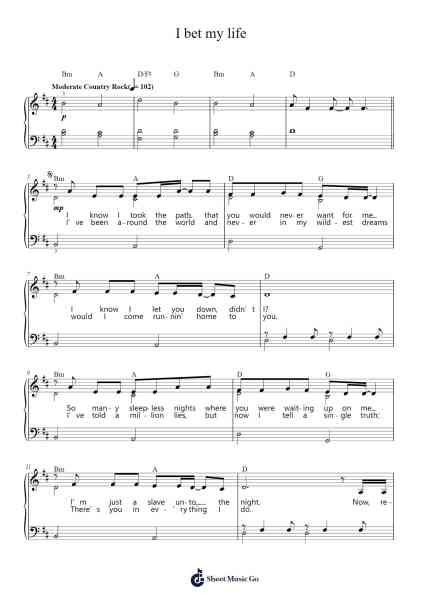 I bet my life Sheet Music by Imagine Dragons-Arr.Earlram