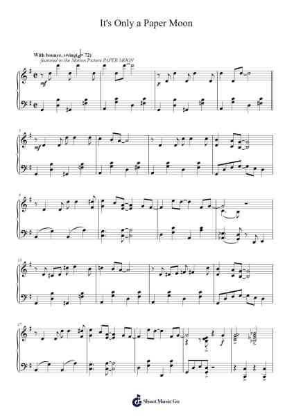 It's Only a Paper Moon Musica per pianoforte di Johnny Mercer/Hughie Charles - Arr.Wescan