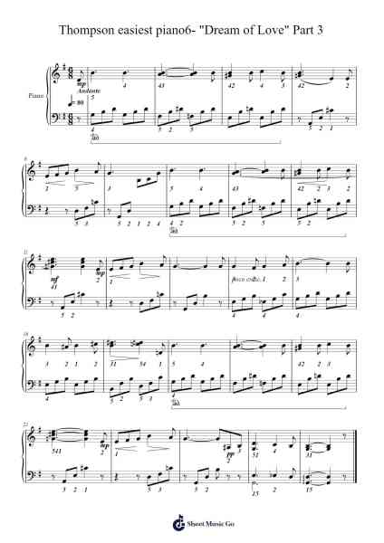 Thompson easiest piano6- "Dream of Love" Part 3 Sheet Music by John Thompson-Arr.Ligreen