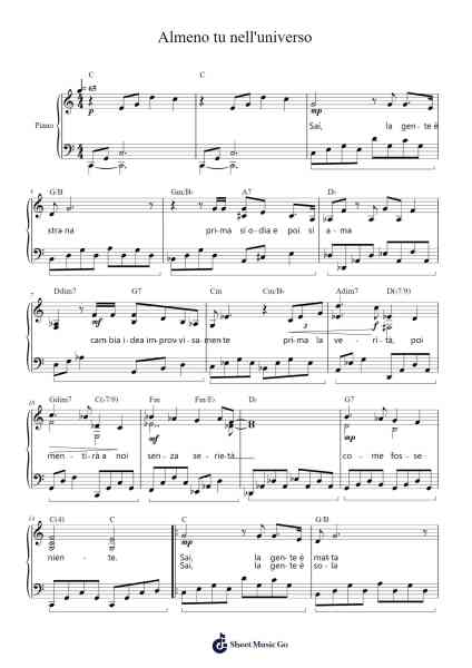 Almeno tu nell'universo Sheet Music by Fabrizio Lauzi-Arr.Brookecher Nicksie