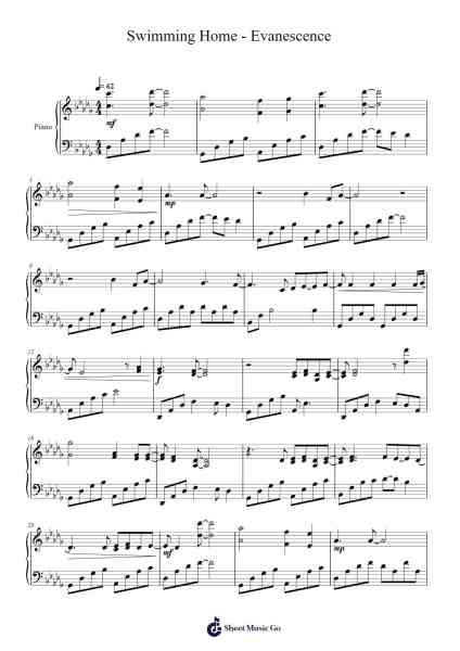 Swimming Home - Evanescence Sheet Music by Evanescence-Arr.Hula