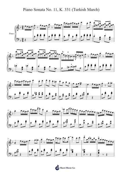 Piano Sonata No. 11 in A Major, K. 331: III. Rondo Alla Turca Sheet Music by Wolfgang Amadeus Mozart-Arr.Humlouie