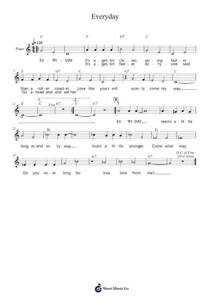 Everyday Sheet Music by Buddy Holly-Arr.Steino'neil Erdine