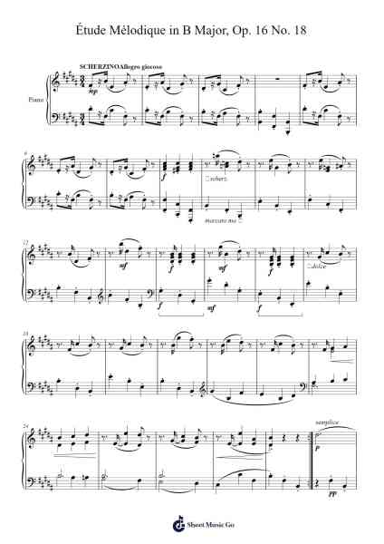 Étude Mélodique in B Major, Op. 16 No. 18 Sheet Music by Stephen Heller-Arr.Bingpiers Georlance