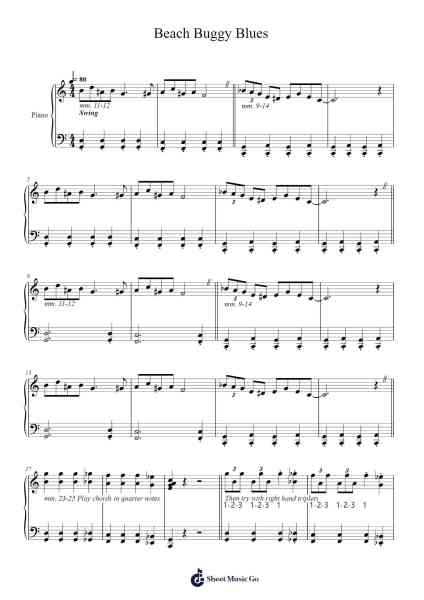 Beach Buggy Blues Sheet Music by Martha Mier-Arr.Gracejosh