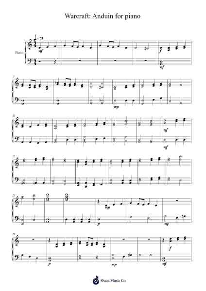 Warcraft: Anduin for piano Sheet Music by KD McClure-Arr.Gilesto Lindle