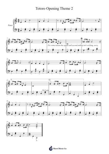 Totoro Opening Theme 2 Sheet Music by -Arr.Kepmill Rexbloor