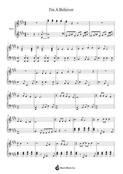 I'm A Believer Musica per pianoforte di Smash Mouth - Arr.Horncie Shapole