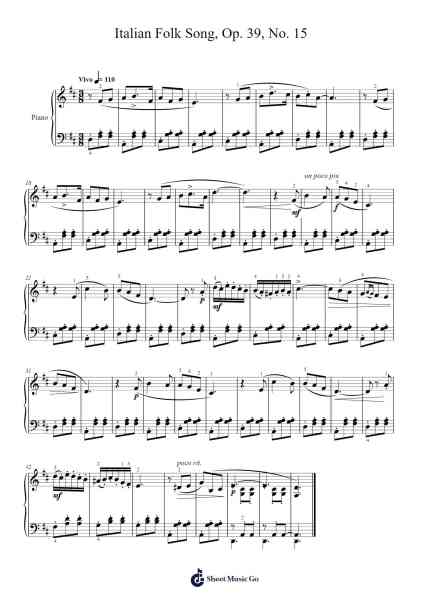 Italian Folk Song, Op. 39, No. 15 Sheet Music by Pyotr Ilyich Tchaikovsky-Arr.Felgrace