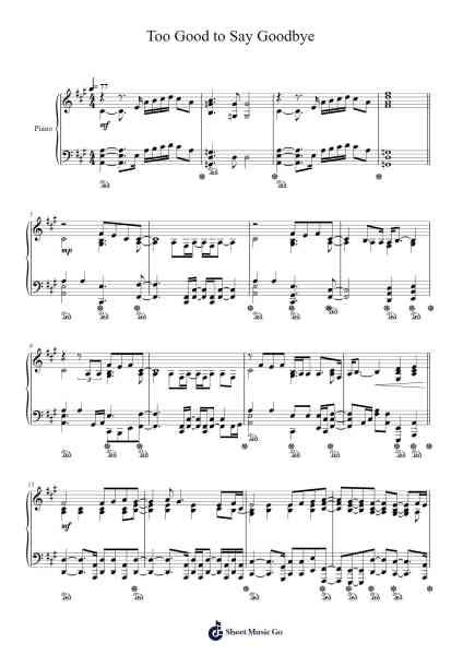 Too Good to Say Goodbye Sheet Music by Bruno Mars-Arr.Relip
