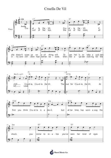 Cruella De'vil Sheet Music by Mel Leven-Arr.Chapgene