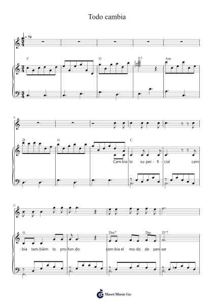 Todo cambia Sheet Music by Mercedes Sosa-Arr.Pitnia