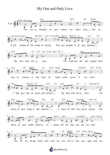 My One and Only Love Sheet Music by Guy Wood-Arr.Maltzbel Dertosh