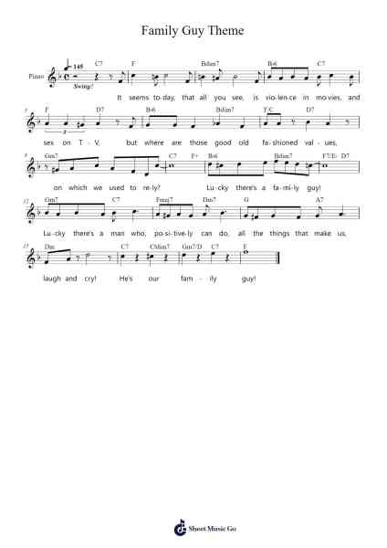 Family Guy Theme Sheet Music by Walter Murphy-Arr.Hubpir