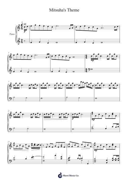 Mitsuha's Theme Sheet Music by RADWIMPS-Arr.Wordcox Maxjack