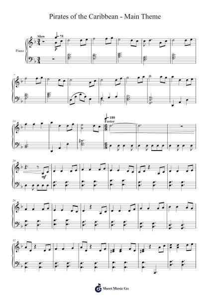Pirates of the Caribbean - Main Theme Sheet Music by Klaus Badelt-Arr.Watblack Jackcoln