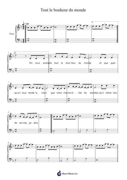 Tout le bonheur du monde Sheet Music by Sinsemilia-Arr.Greenblack Xawilde