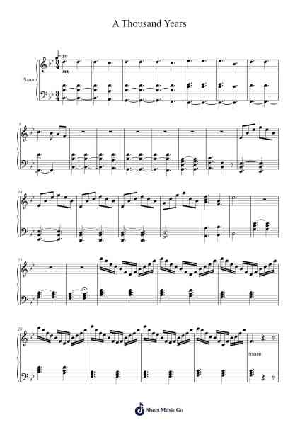A Thousand Years Sheet Music by Christina Perri-Arr.Swinale Reedria