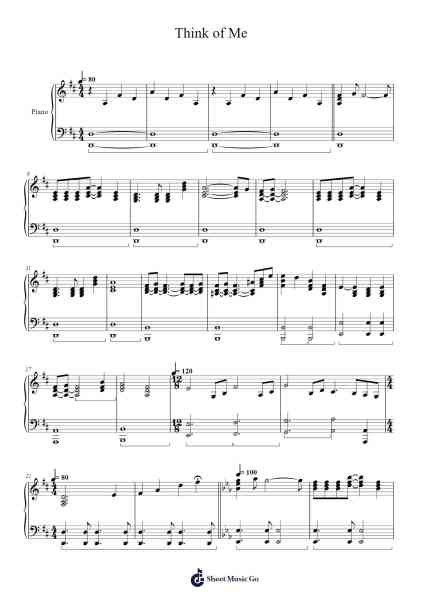 Think of Me Sheet Music by Huju Real-Arr.Fanbrow Douggreve
