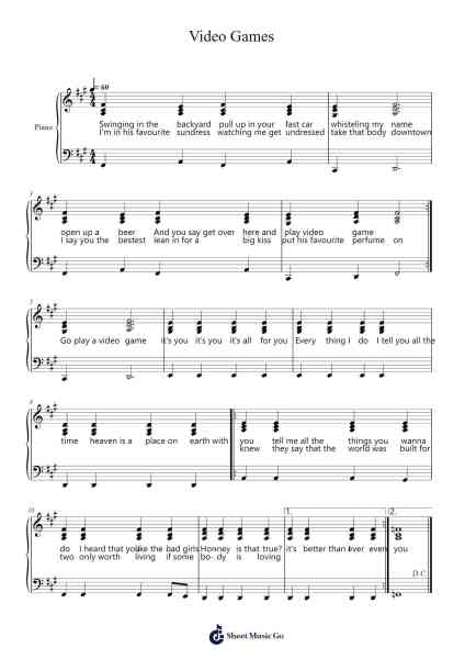 Video Games Sheet Music by Lana Del Rey-Arr.Virquinn Hoodvid