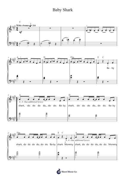 Baby Shark Sheet Music by PINKFONG-Arr.Mauddam Linddice