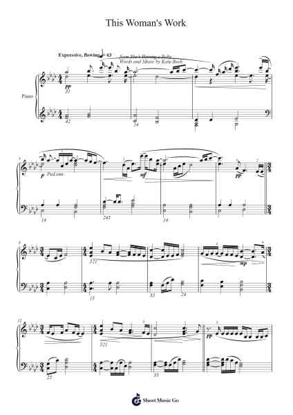 This Woman's Work Sheet Music by Kate Bush-Arr.Brownend Bonckey