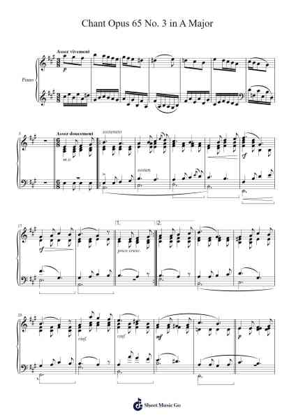 Chant Opus 65 No. 3 in A Major Sheet Music by Charles-Valentin Alkan-Arr.Beautle