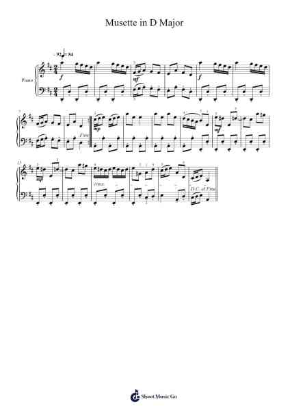 Musette in D Major Sheet Music by Johann Sebastian Bach-Arr.Toddgail