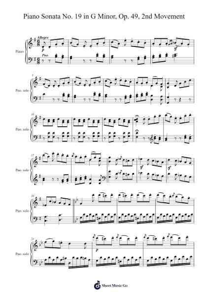Piano Sonata No. 19 in G Minor, Op. 49, No. 1: II. Rondo. Allegro Sheet Music by Ludwig van Beethoven-Arr.Thodorece