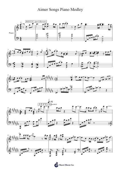 TOP 5 Favorite Aimer Songs Piano Medley Sheet Music by Aimer-Arr.Bowreed