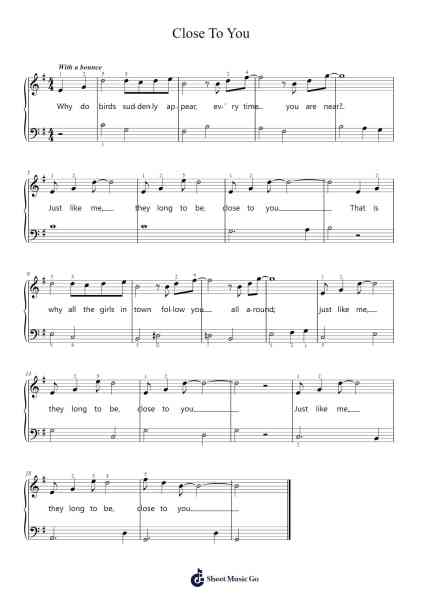 Close To You Sheet Music by Carpenters-Arr.Haletra Kimstone