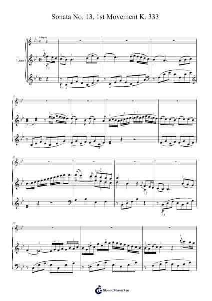 Piano Sonata No. 13 in B-flat Major, K. 333: I. Allegro Sheet Music by Wolfgang Amadeus Mozart-Arr.Blybohm