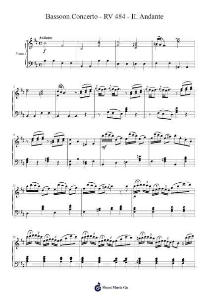 Bassoon Concerto in E Minor, RV 484: II. Andante Sheet Music by Antonio Vivaldi-Arr.Jonric