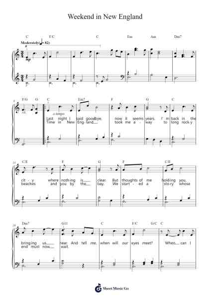 Weekend in New England Sheet Music by Barry Manilow-Arr.Bophen