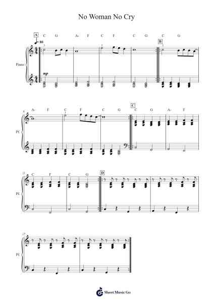 No Woman No Cry Sheet Music by Bob Marley-Arr.Vindiah Jeanvis