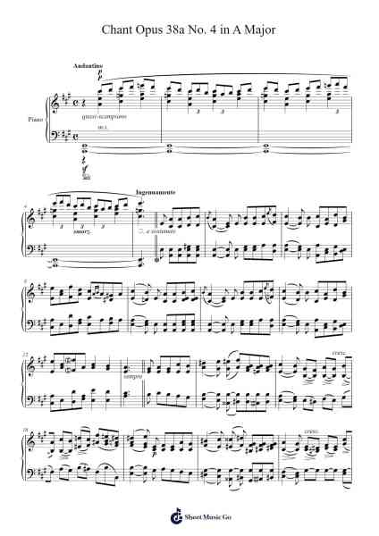 Chant Opus 38a No. 4 in A Major Sheet Music by Charles-Valentin Alkan-Arr.Jackbing Priceliot