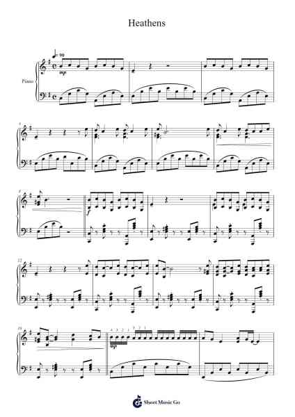 Heathens Sheet Music by Twenty One Pilots-Arr.Birdco Osnel