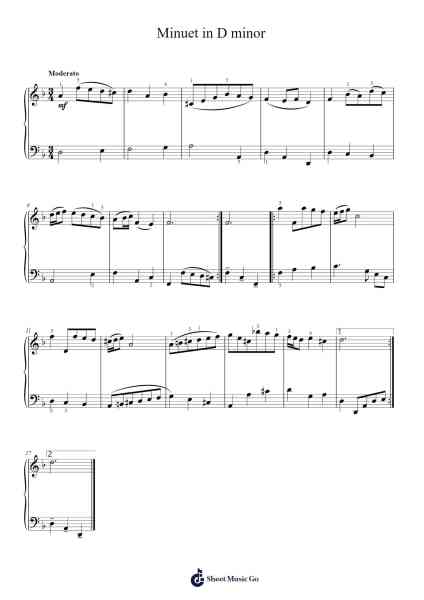 Minuet in D Minor, BWV Anh. 132 Sheet Music by Johann Sebastian Bach-Arr.Alickbush