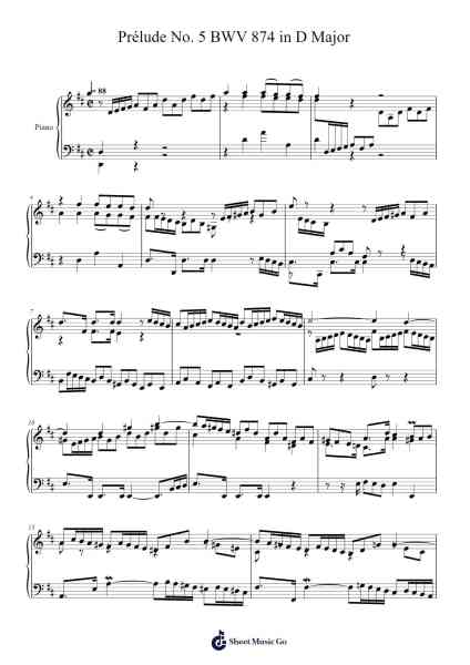Prélude No. 5 in D Major, BWV 874 Sheet Music by Johann Sebastian Bach-Arr.Golddon
