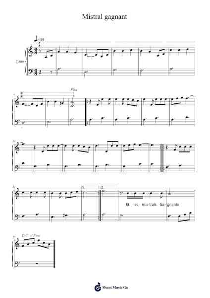 Mistral gagnant Sheet Music by Renaud-Arr.Cromon Annlvis