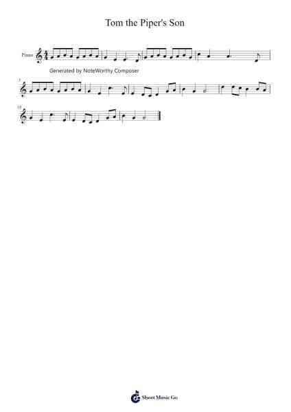 Tom the Piper's Son Sheet Music by -Arr.Suwright Wardgiles