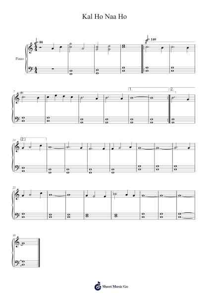 Kal Ho Naa Ho Sheet Music by Sonu Nigam-Arr.Mucia
