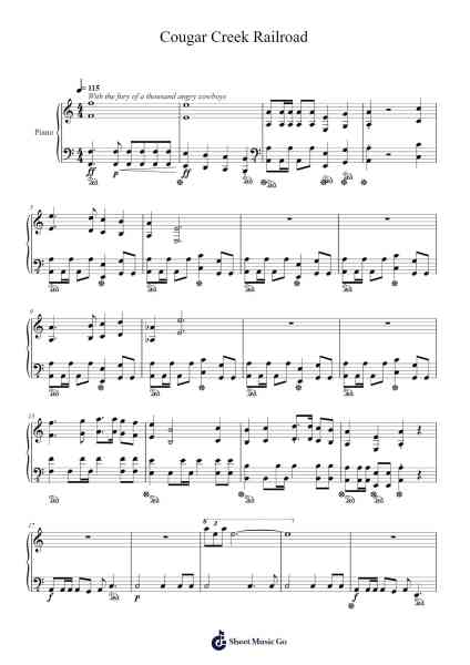 The Escapists 2 OST - Cougar Creek Railroad (piano cover) Sheet Music by Oli Wood-Arr.Elboyce