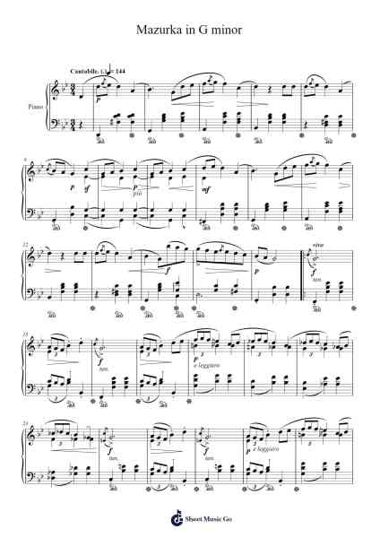 Mazurka in G minor, Op. 67, No. 2 Sheet Music by Frédéric Chopin-Arr.Norther
